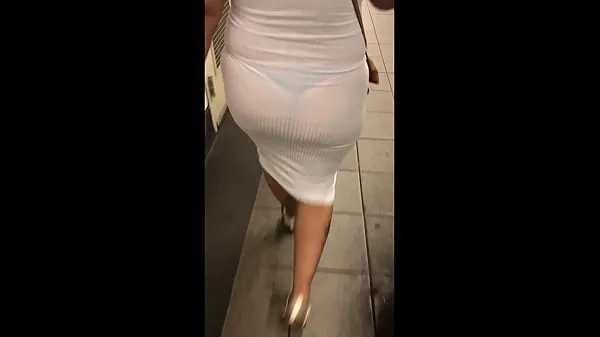 Μεγάλα Wife in see through white dress walking around for everyone to see φρέσκα βίντεο