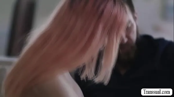 Pink haired TS comforted by her bearded stepdad by licking her ass to makes it wet and he then fucks it so deep and hard